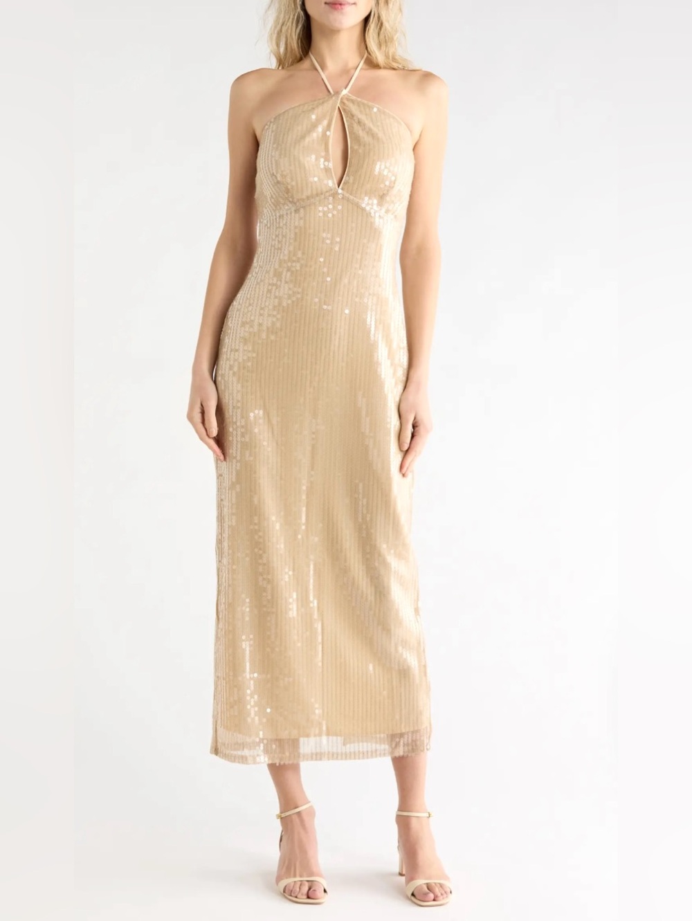 Reformation Iridessa Sequined Midi Dress light beige size 10